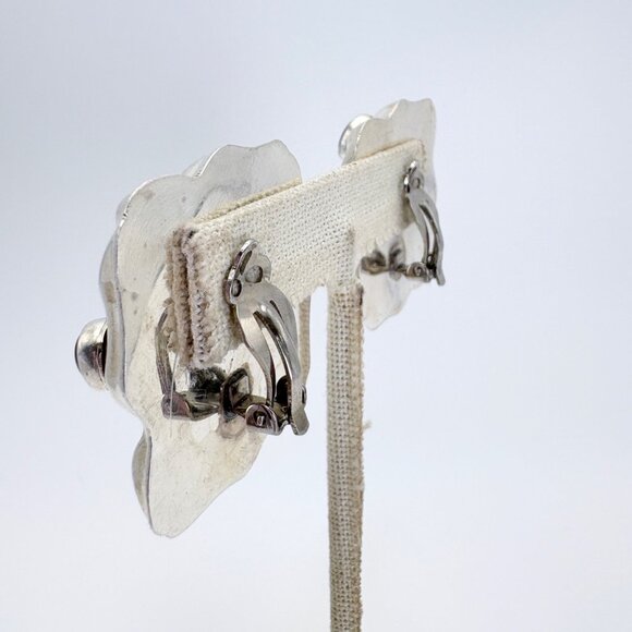 Sterling Silver 925 Multicolor Gemstone Puffed Clip On Earrings 1.25" Length - Picture 7 of 10